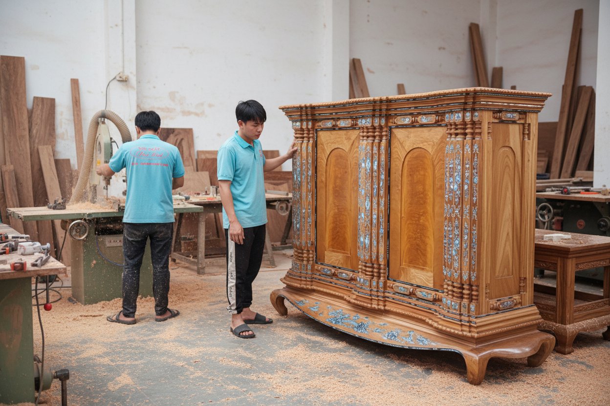 Tủ thờ gỗ gõ đỏ 19 trụ cao cấp