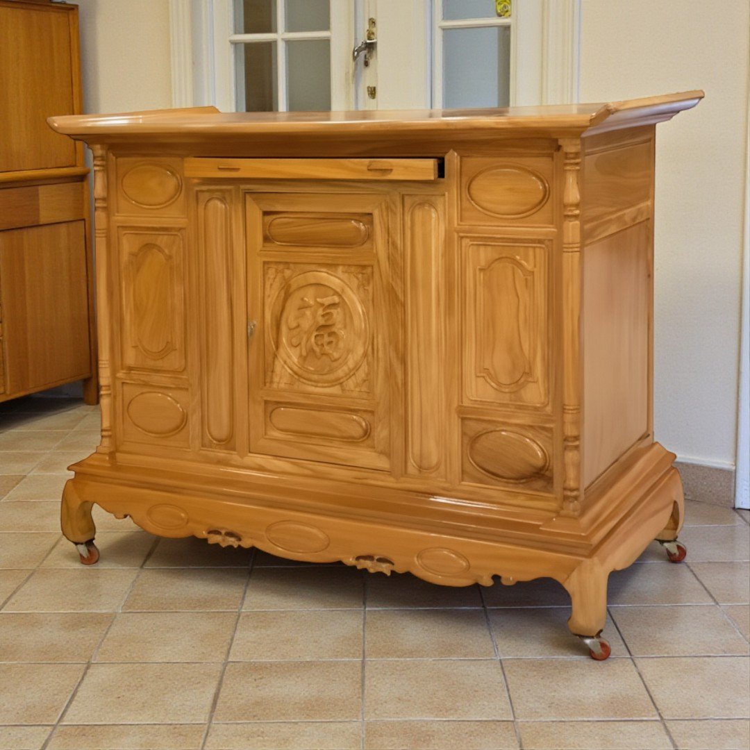 Tủ thờ gỗ gõ đỏ tự nhiên chạm chữ Phúc cao cấp