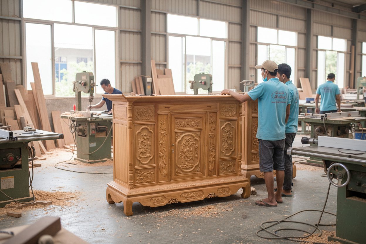 Tủ Thờ Gỗ Gõ Đỏ Bền Đẹp Cỡ Lớn MS 3356 11 Tủ thờ gỗ gõ đỏ tự nhiên thiết kế truyền thống sang trọng