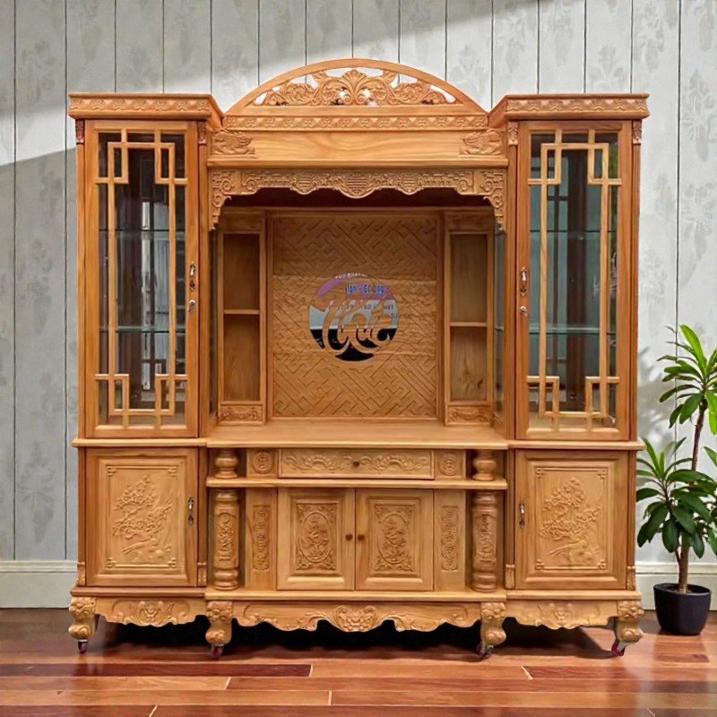 Kệ tivi kết hợp bàn thờ MS 3324 9 Kệ tivi kết hợp bàn thờ gỗ gõ đỏ thiết kế hiện đại