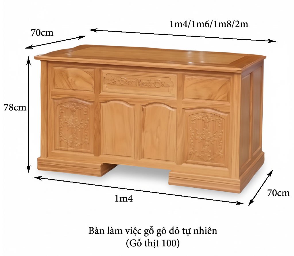 Bàn làm việc gỗ gõ đỏ 1m4 MS 3348 5 Kích thước bàn làm việc gỗ gõ đỏ 1m4