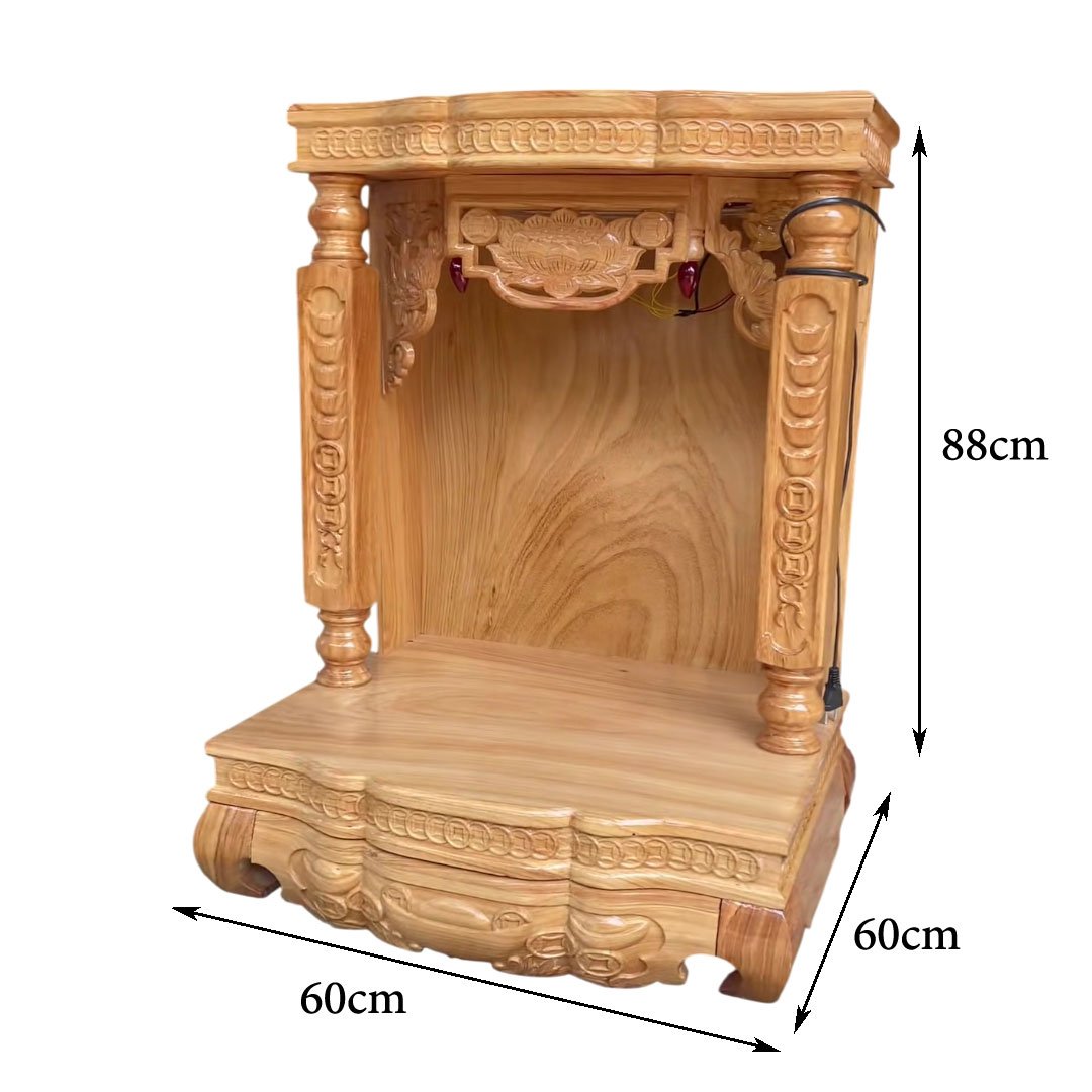 Kích thước bàn thờ Thần Tài gỗ Gõ Đỏ 60cm