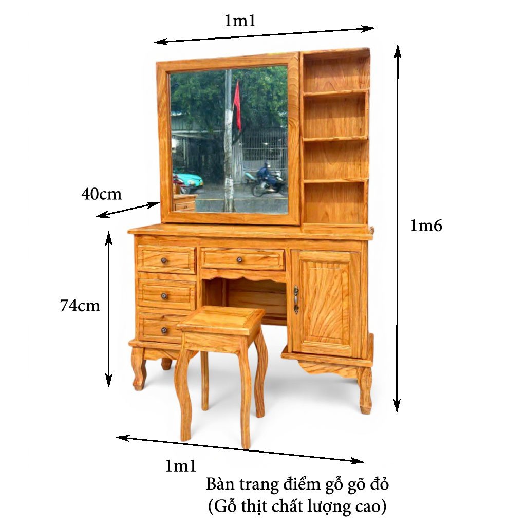 Kích thước bàn trang điểm gỗ gõ