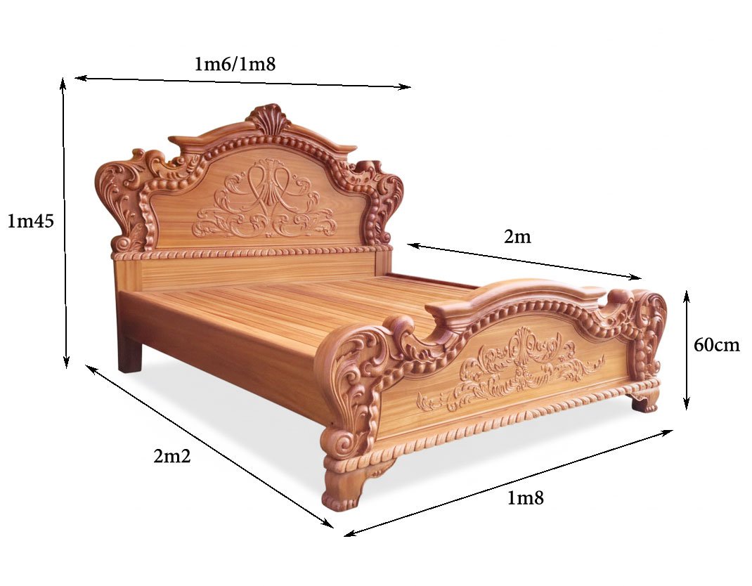 Kích thước giường ngủ gỗ gõ đỏ hoàng gia