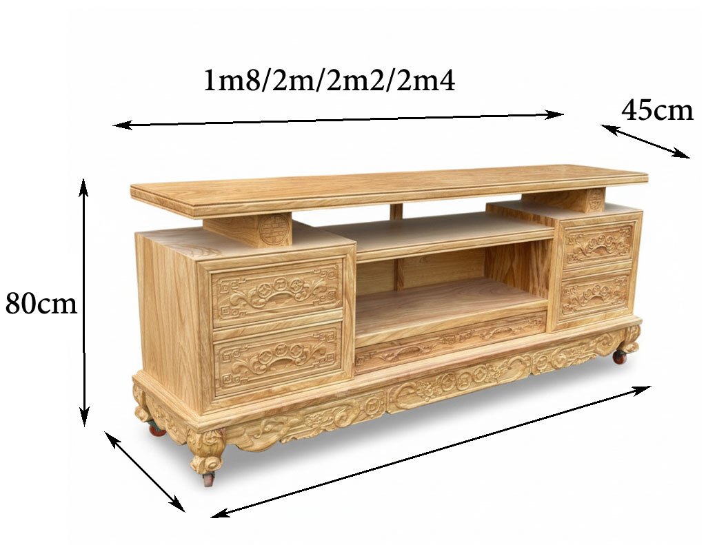 Kích thước tủ kệ tivi gỗ gõ đỏ