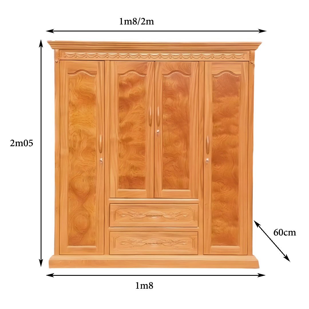 Kích thước tủ quần áo gỗ gõ đỏ 1m8
