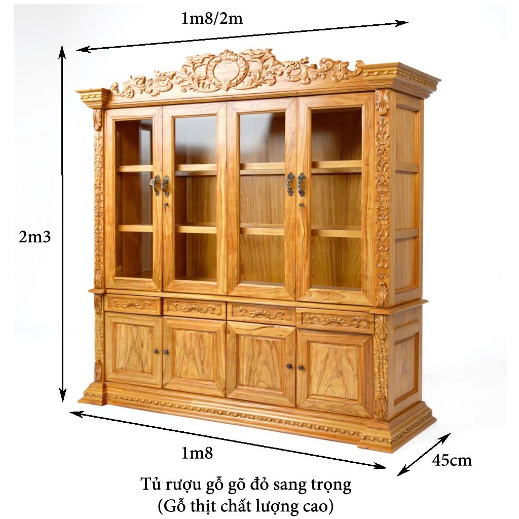 Kích thước tủ rượu gỗ gõ đỏ