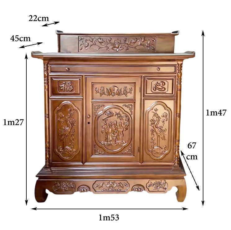 Kích thước tủ thờ 2 tầng sơn màu gỗ óc chó