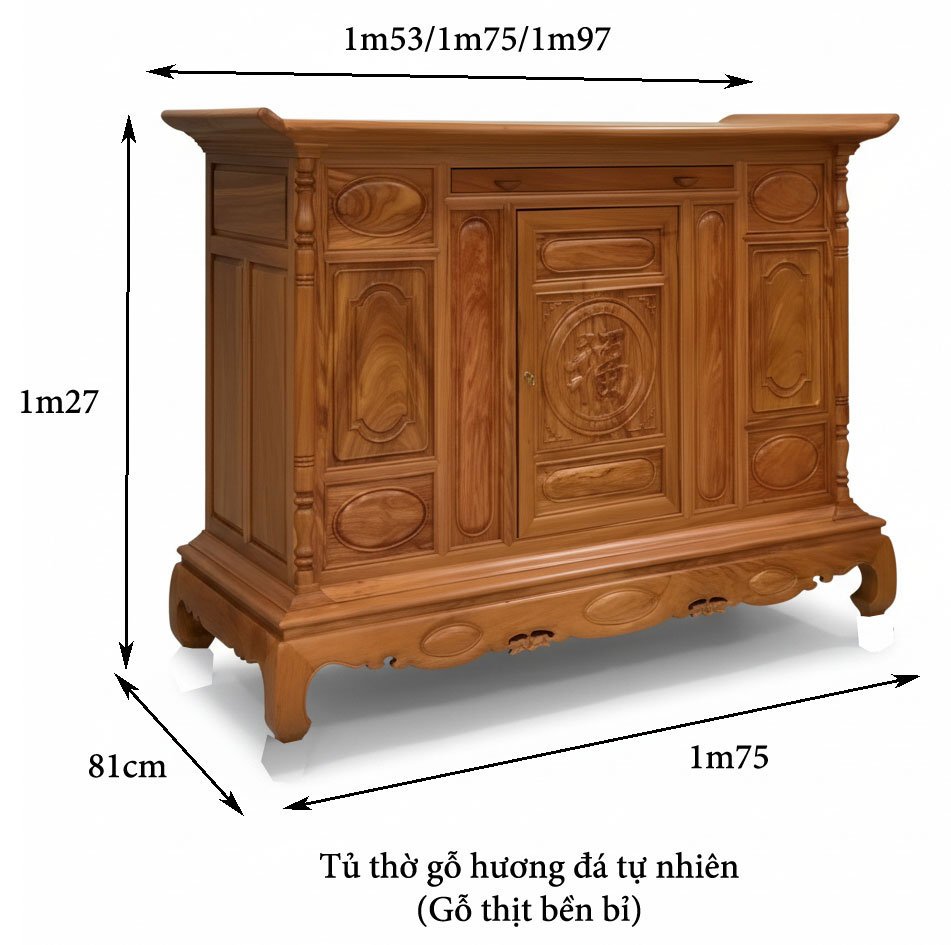 Tủ thờ gỗ hương đá tự nhiên rộng 1m75 MS 3346 7 Kích thước tủ thờ gỗ hương đá tự nhiên