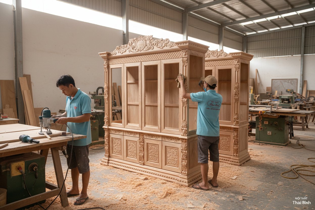 Tủ rượu gỗ gõ đỏ cao cấp 1m8 tại Nội thất Thái Bình