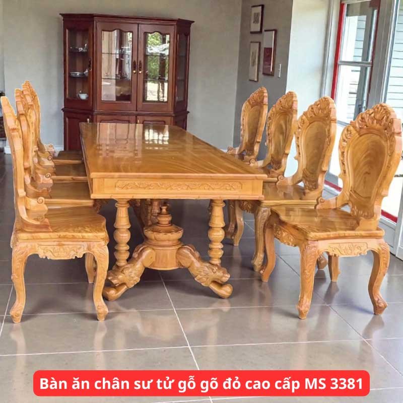 Bàn ăn chân sư tử gỗ gõ đỏ cao cấp MS 3381 Bàn ăn chân sư tử gỗ gõ đỏ cao cấp MS 3381