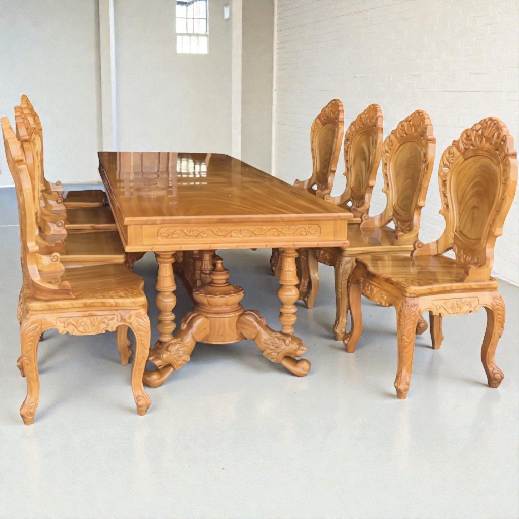 Bàn ăn chân sư tử gỗ gõ đỏ kích thước 95x245cm