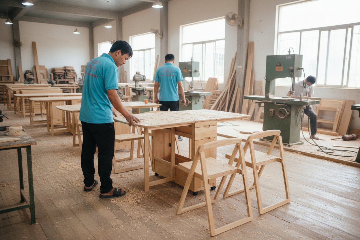 Bàn ăn xếp gọn gỗ tự nhiên