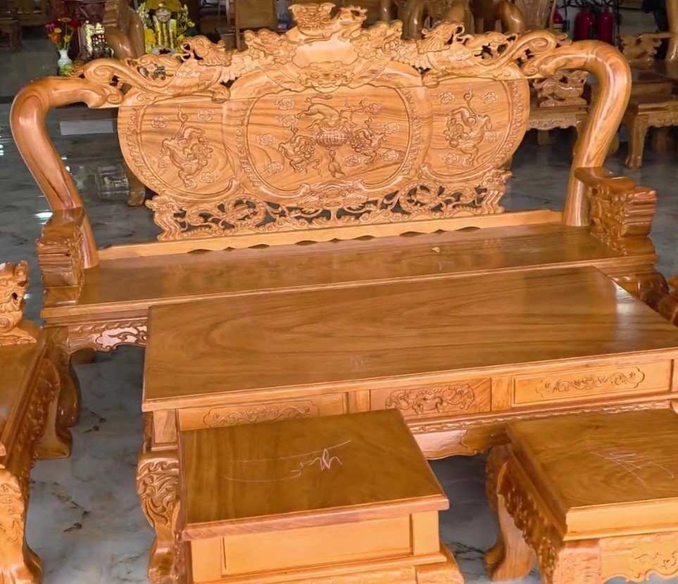 Bàn ghế gỗ chạm Nghê Phượng tay 12