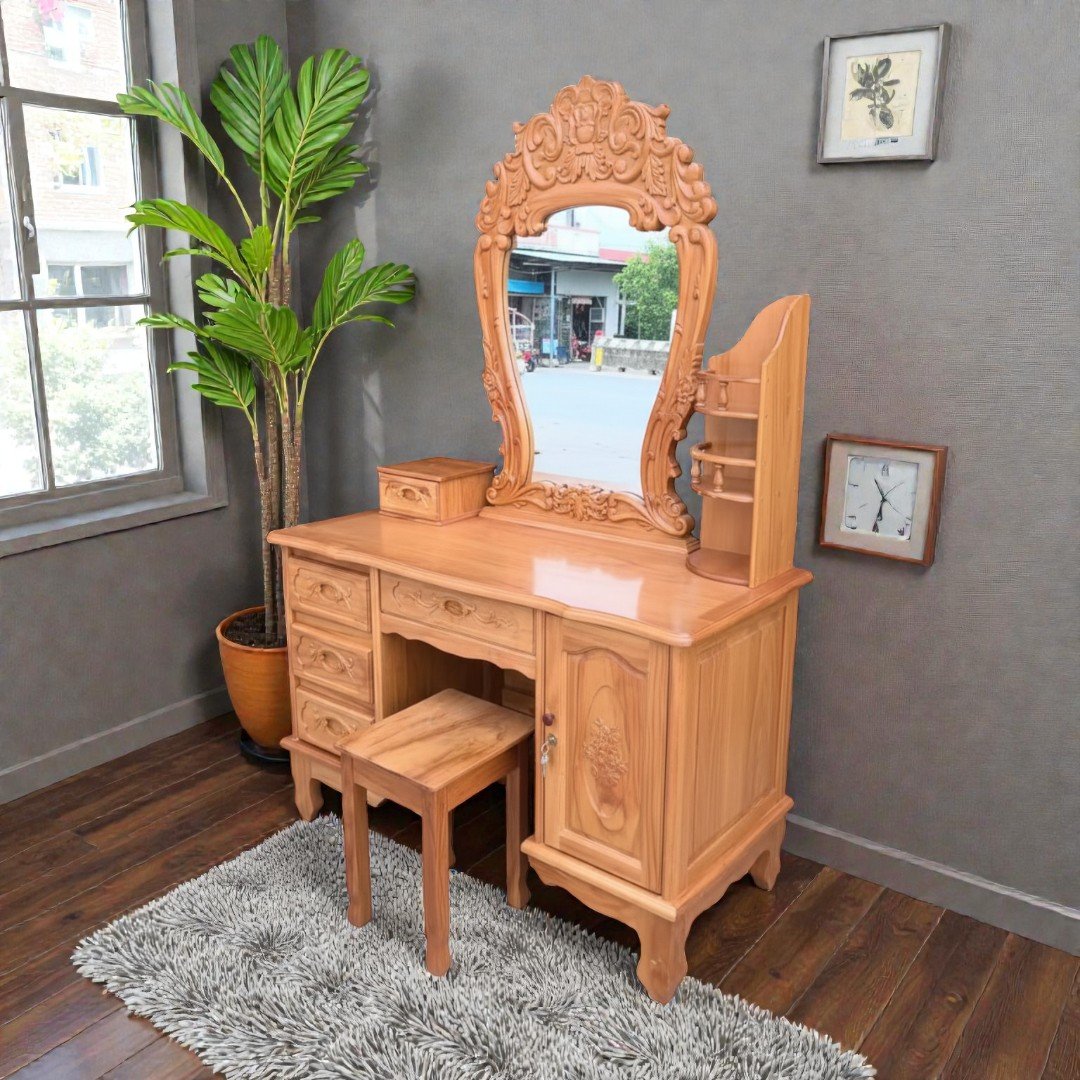 Bàn trang điểm gỗ gõ đỏ thiết kế sang trọng