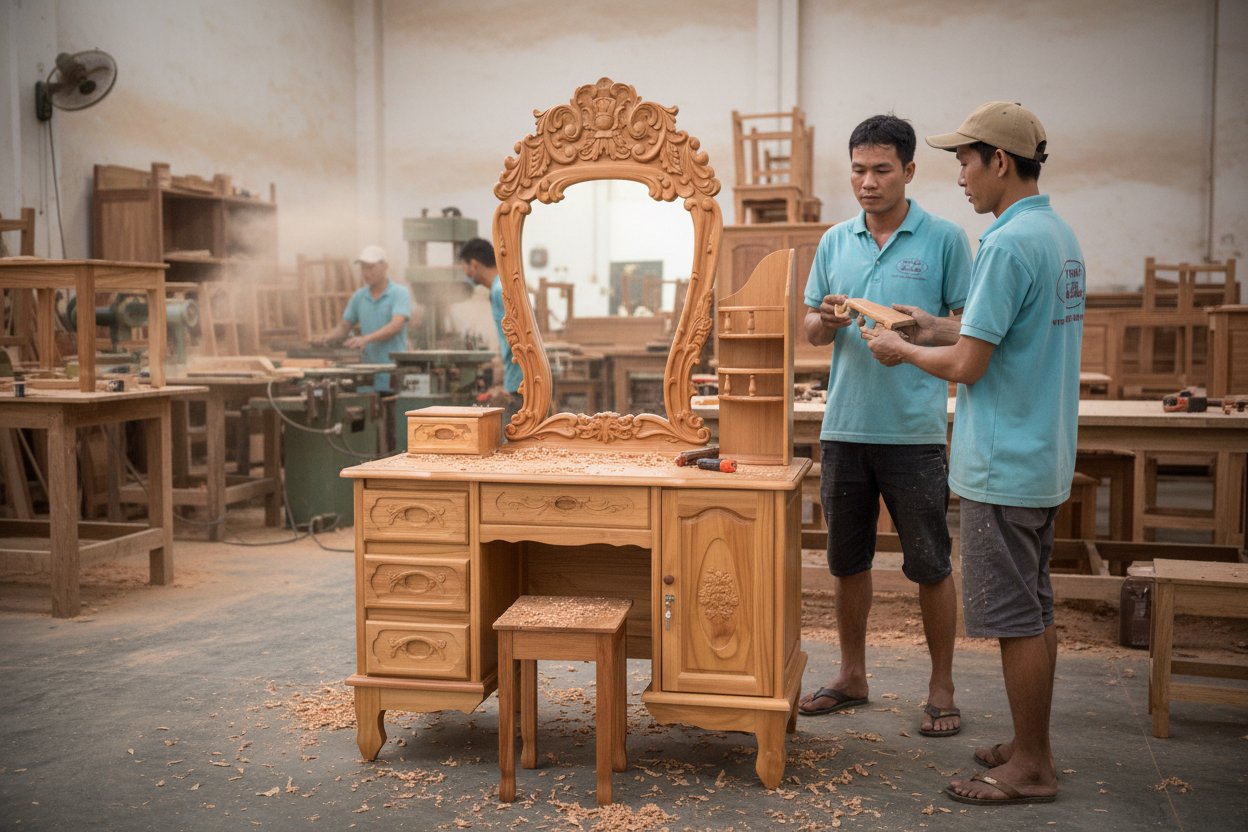 Bàn trang điểm gỗ gõ đỏ