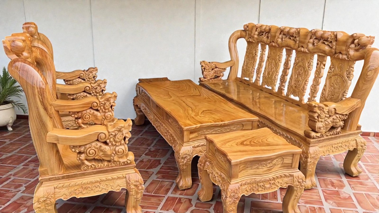 Bộ bàn ghế phòng khách gỗ gõ đỏ tại Nội Thất Thái Bình