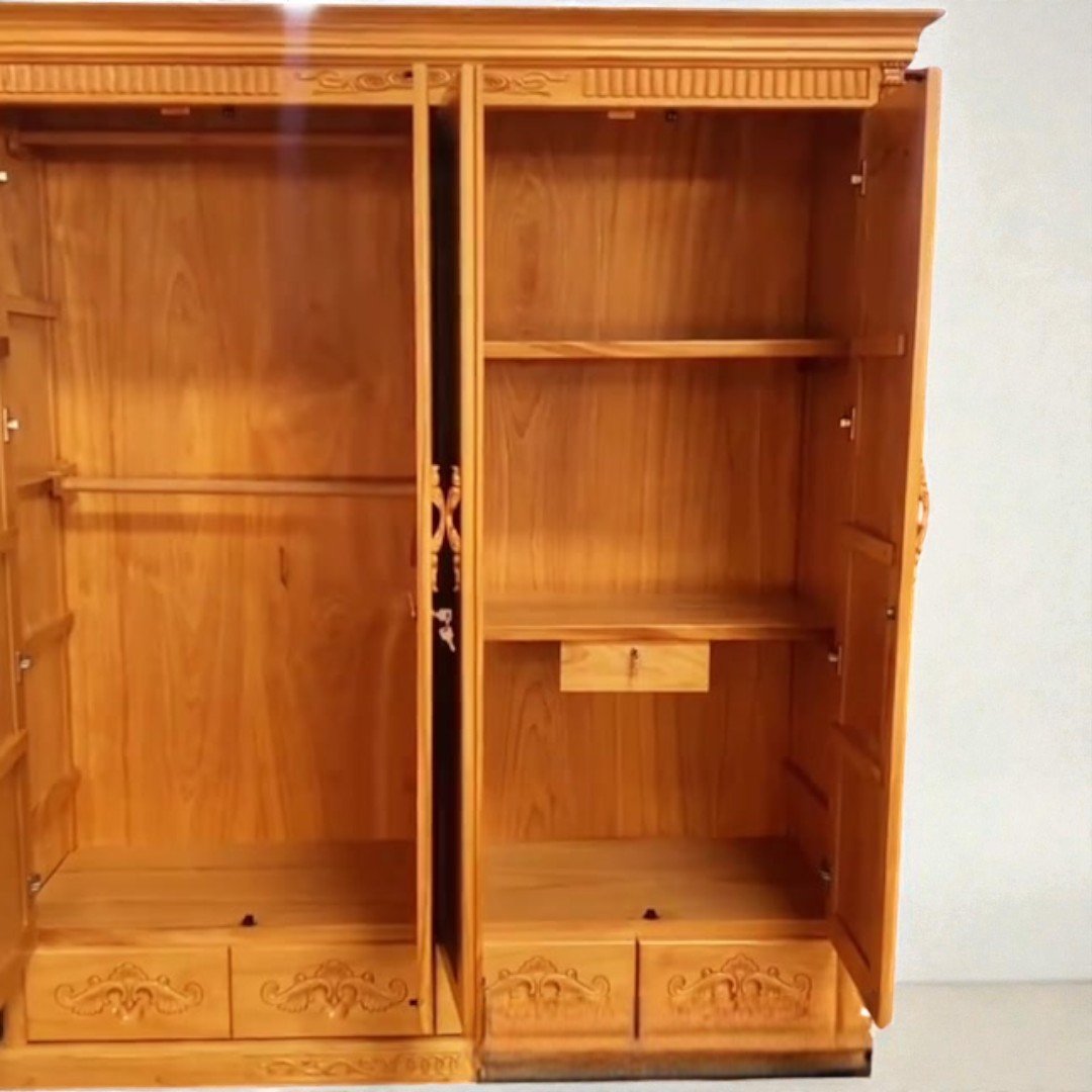 Cấu tạo tủ quần áo 4 cánh gỗ gõ đỏ tự nhiên