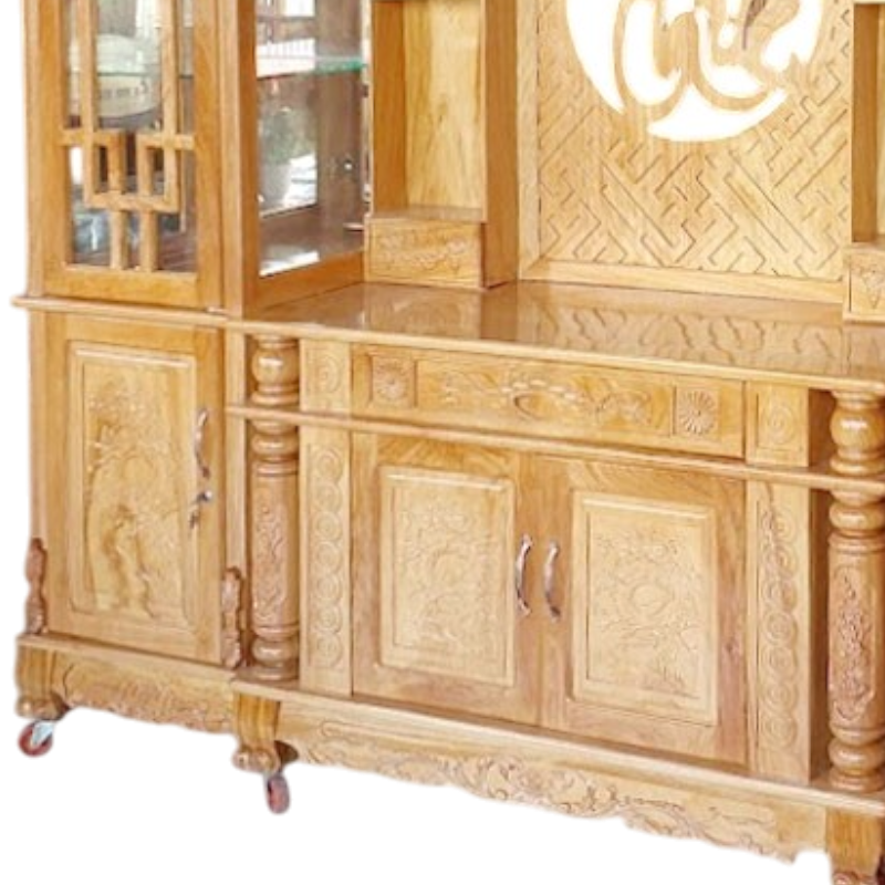 Kệ tivi gỗ gõ đỏ kết hợp bàn thờ & tủ rượu MS 3375 6 Chi tiết kệ tivi đẹp 2m2 gỗ gõ đỏ thiết kế liền khối