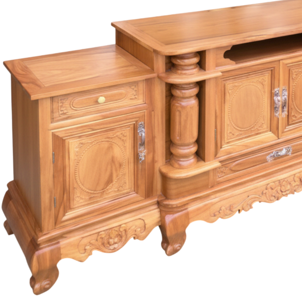 Chi tiết kệ tivi đẹp gỗ gõ đỏ tự nhiên màu gỗ cao cấp