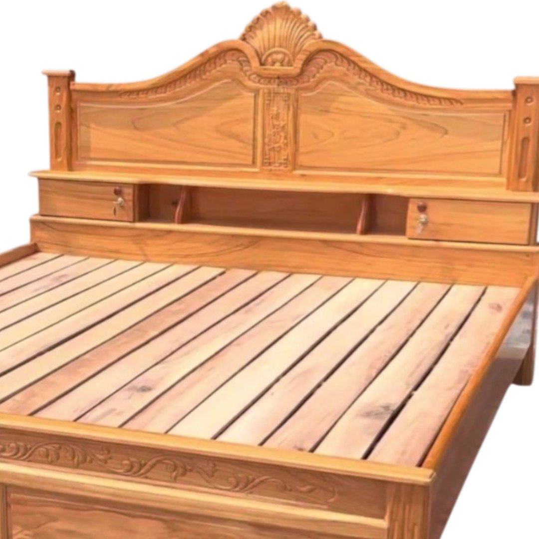 Chi tiết khung giường gỗ gõ đỏ hiện đại chắc chắn bền đẹp