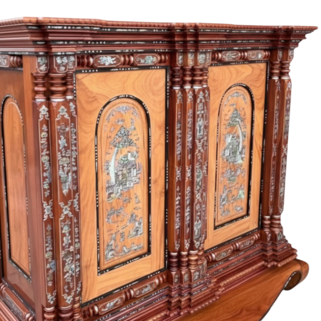 Chi tiết mẫu tủ thờ truyền thống gỗ gõ đỏ sang trọng