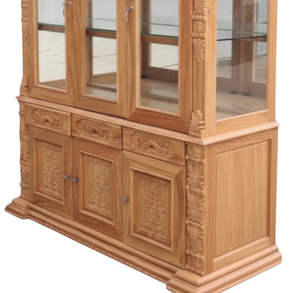 Chi tiết tủ rượu gỗ gõ đỏ 3 cánh trưng bày phòng khách