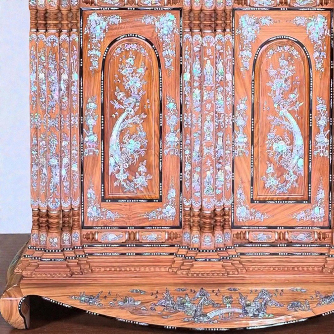 Chi tiết tủ thờ khảm trai cao cấp 2m thiết kế truyền thống Việt