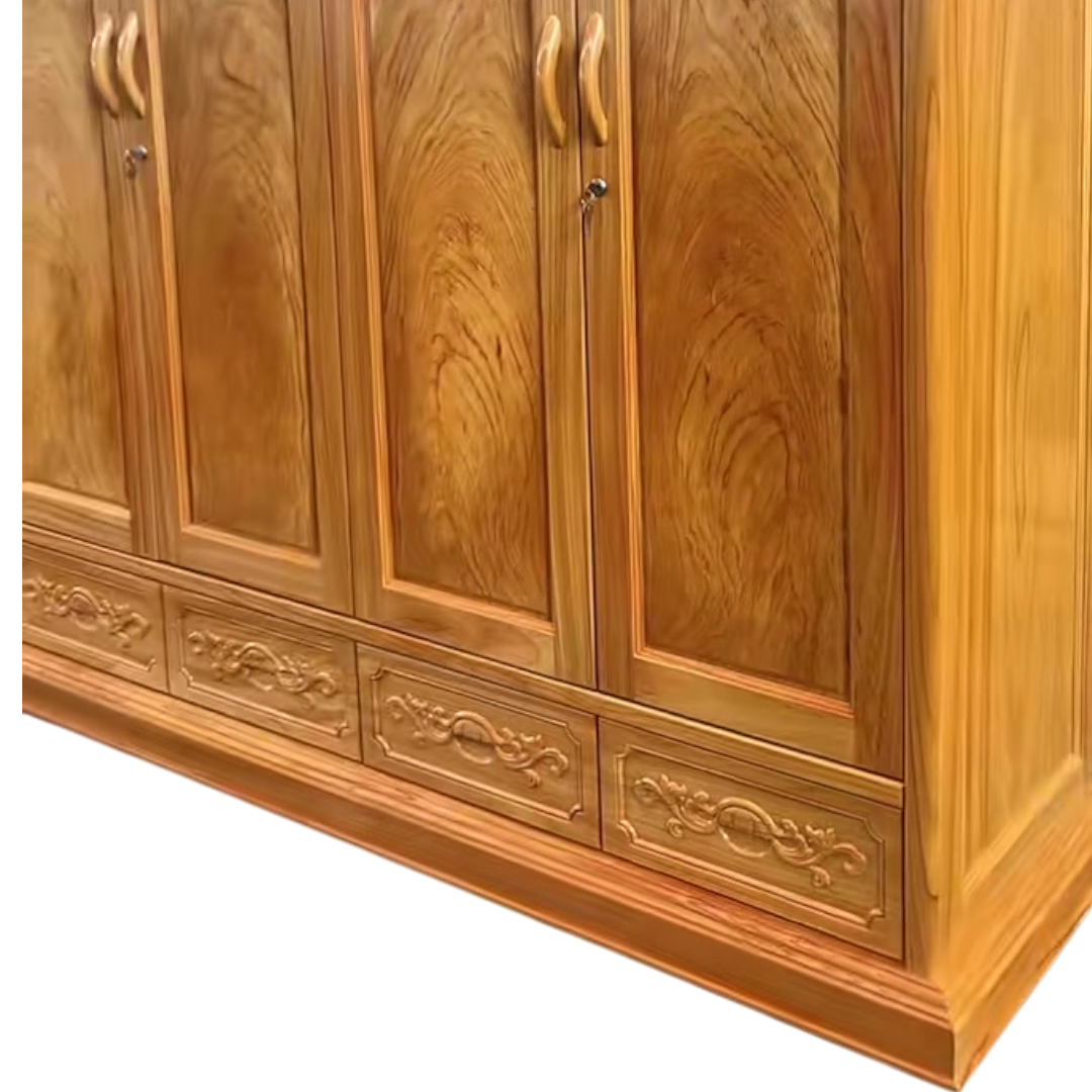 Chi tiết vân gỗ tủ quần áo 4 cánh gỗ gõ đỏ
