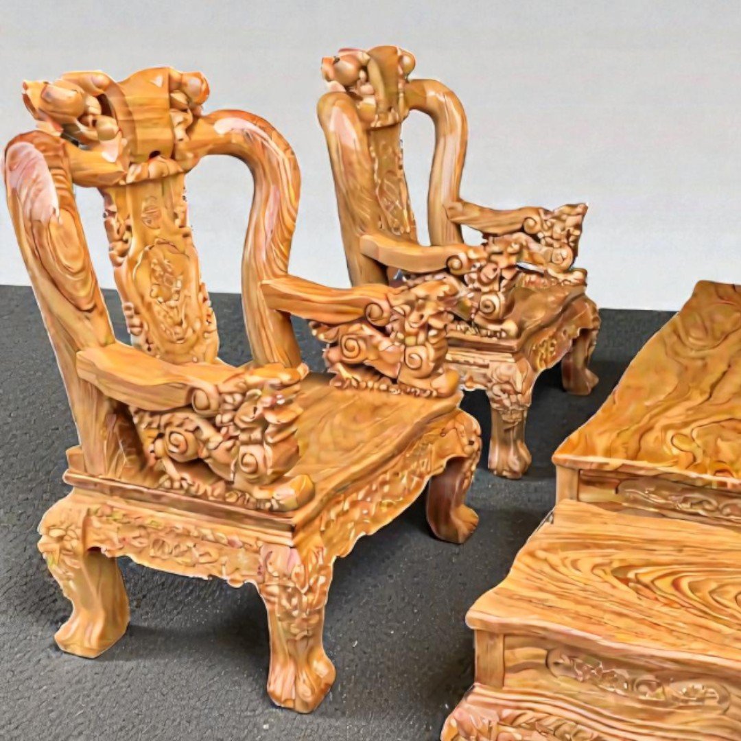 Ghế salon gỗ gõ đỏ tay 12 chạm đào đẹp