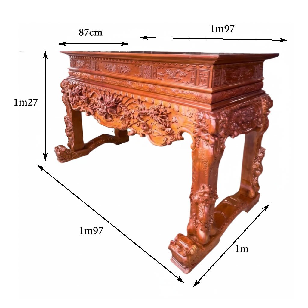 Kích thước bàn thờ Tứ Linh gỗ Gõ Đỏ