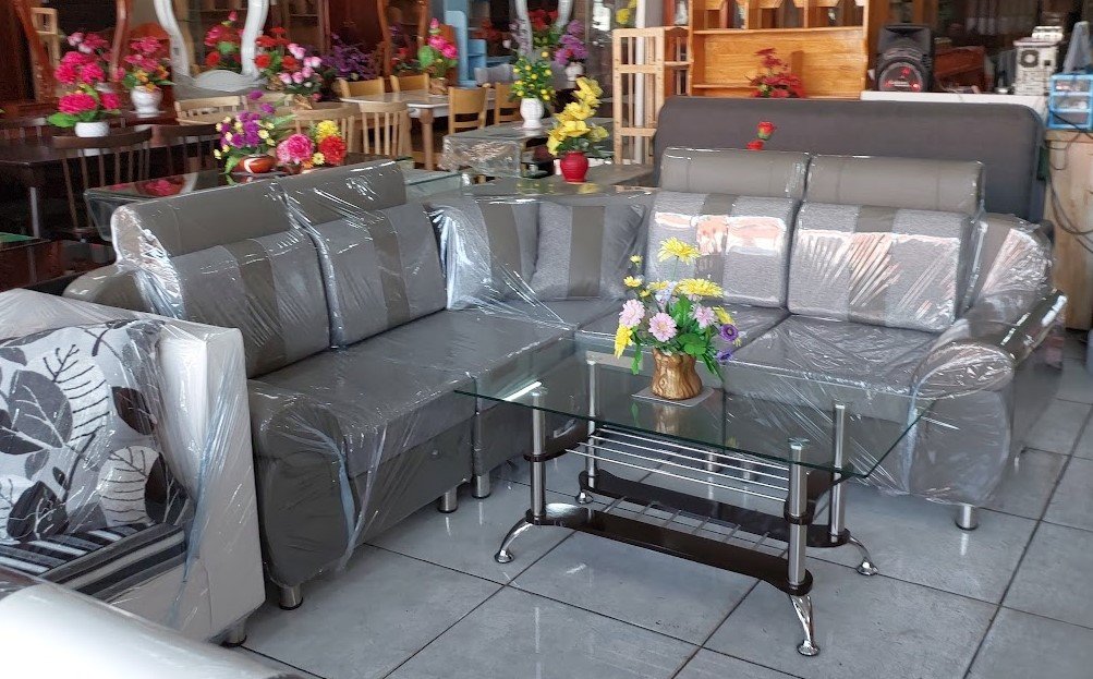 Salon nệm đẹp góc chữ L màu xám hiện đại