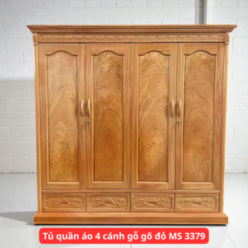 Tủ quần áo 4 cánh gỗ gõ đỏ MS 3378