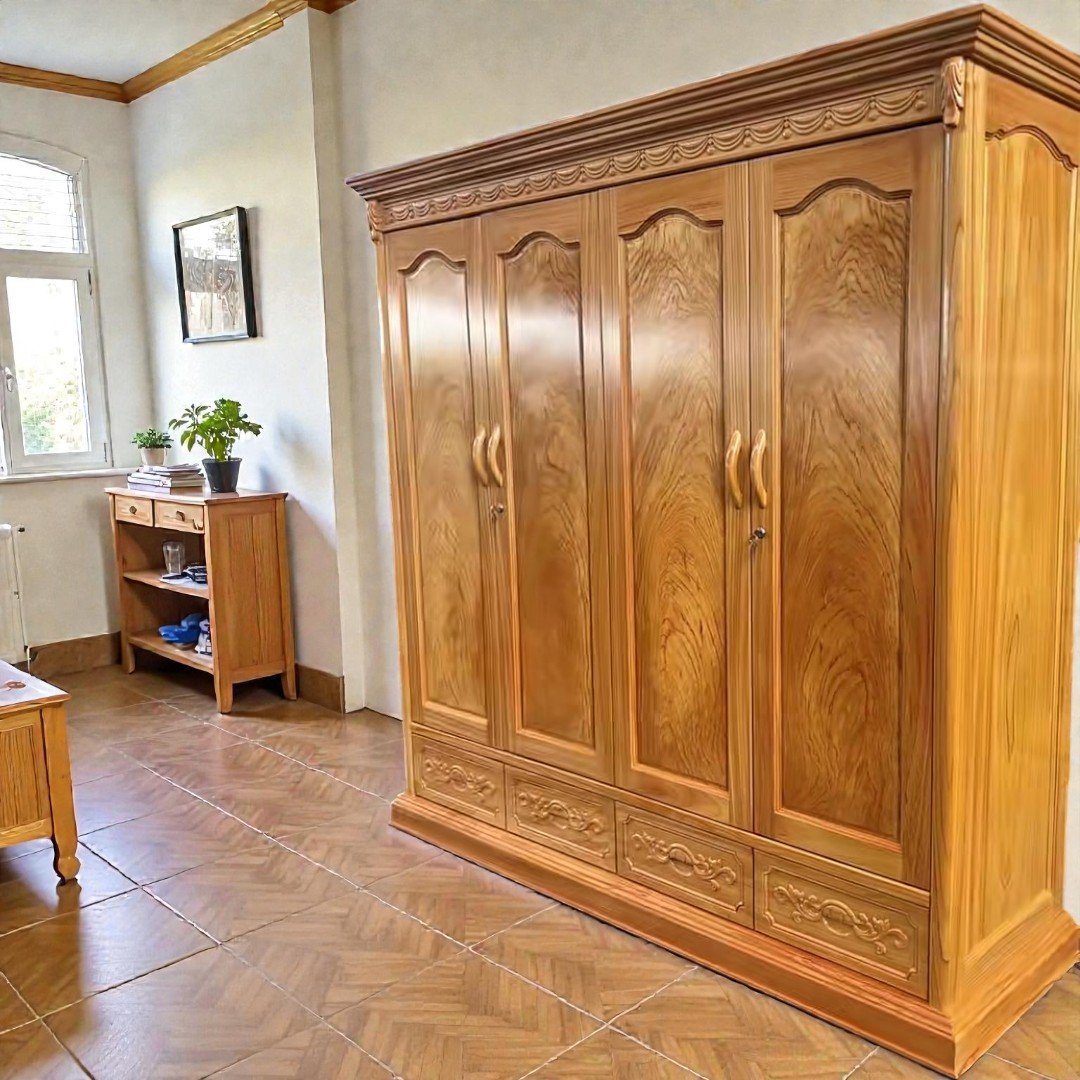 Tủ quần áo 4 cánh gỗ gõ đỏ tự nhiên cao cấp phòng ngủ