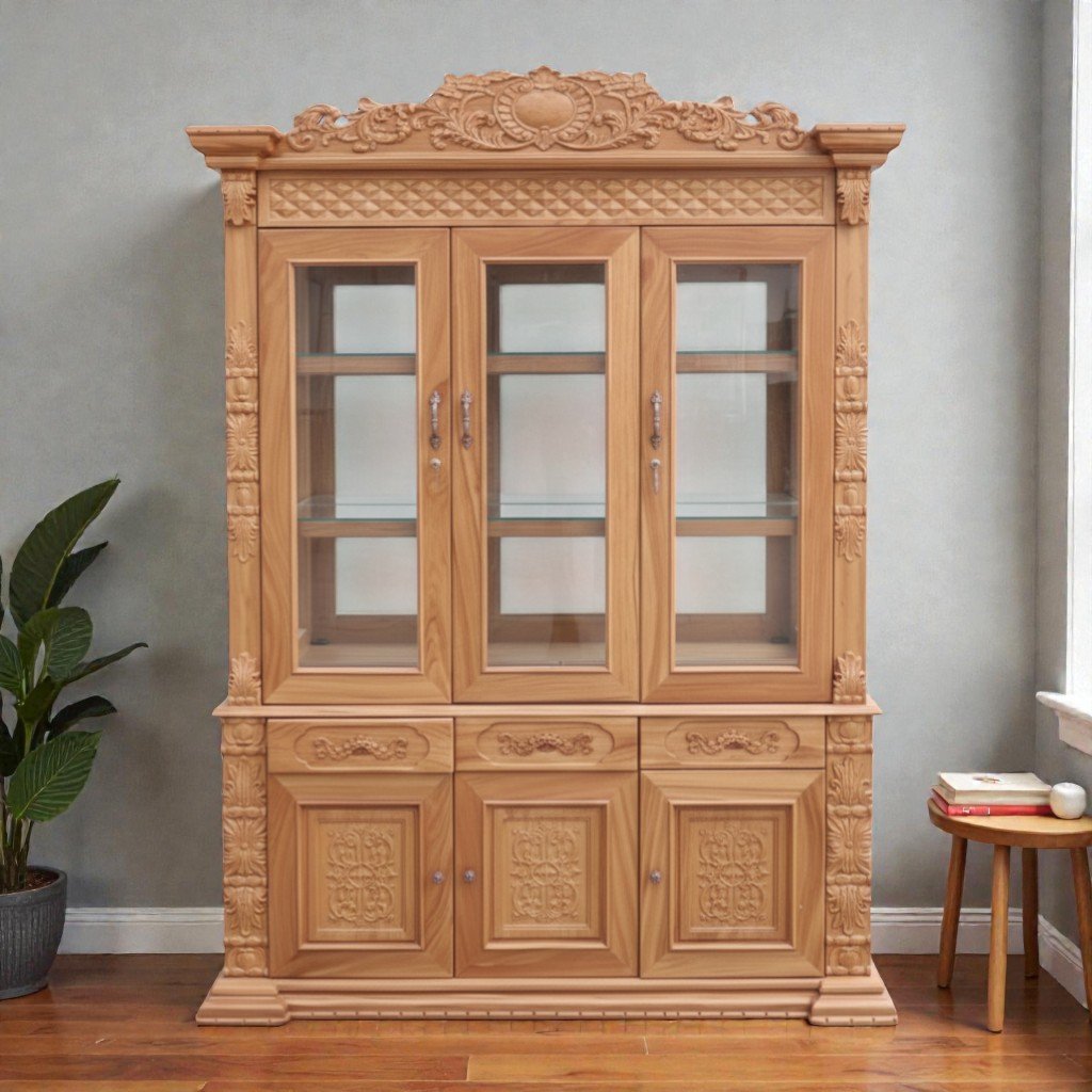 Tủ rượu gỗ gõ đỏ 3 cánh