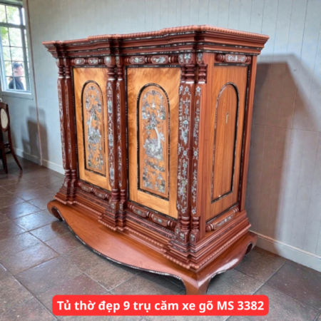Tủ thờ đẹp 9 trụ căm xe gõ MS 3382