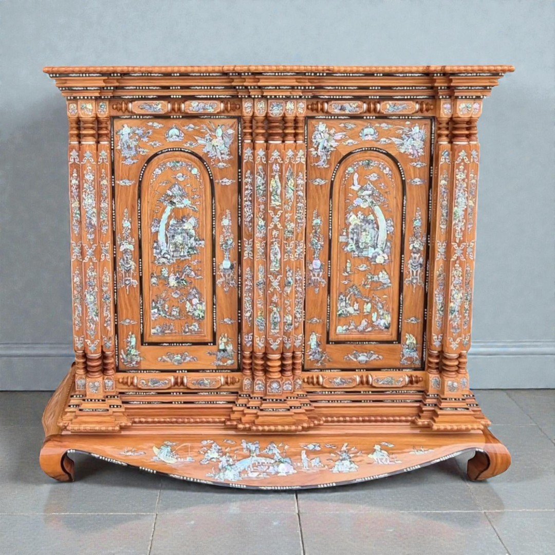 Tủ thờ gỗ Gõ Đỏ cẩn xà cừ cao cấp