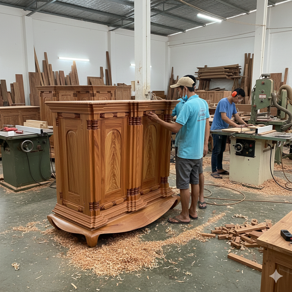 Tủ thờ gõ đỏ 15 trụ