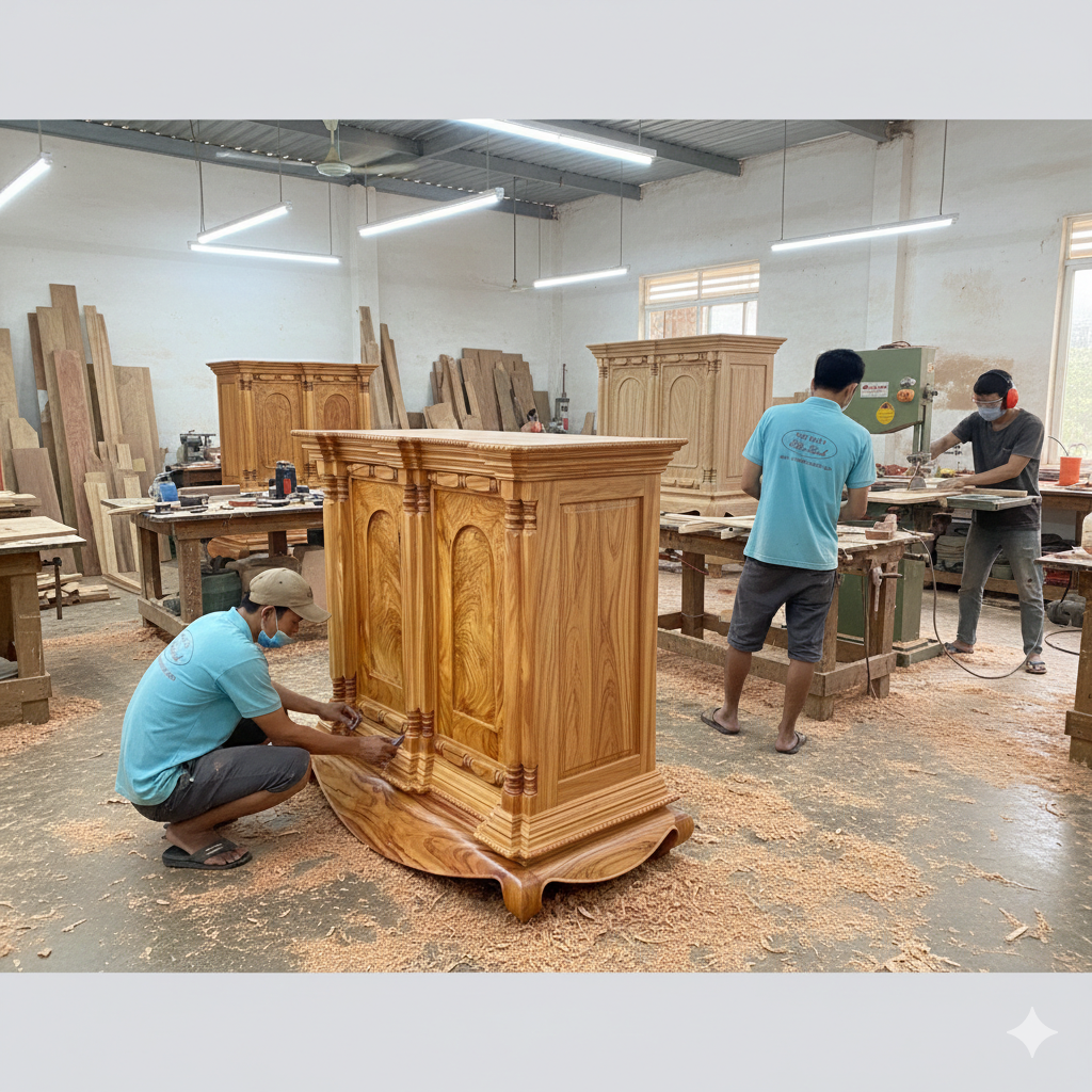 Tủ thờ gỗ gõ đỏ tự nhiên màu gỗ sang trọng