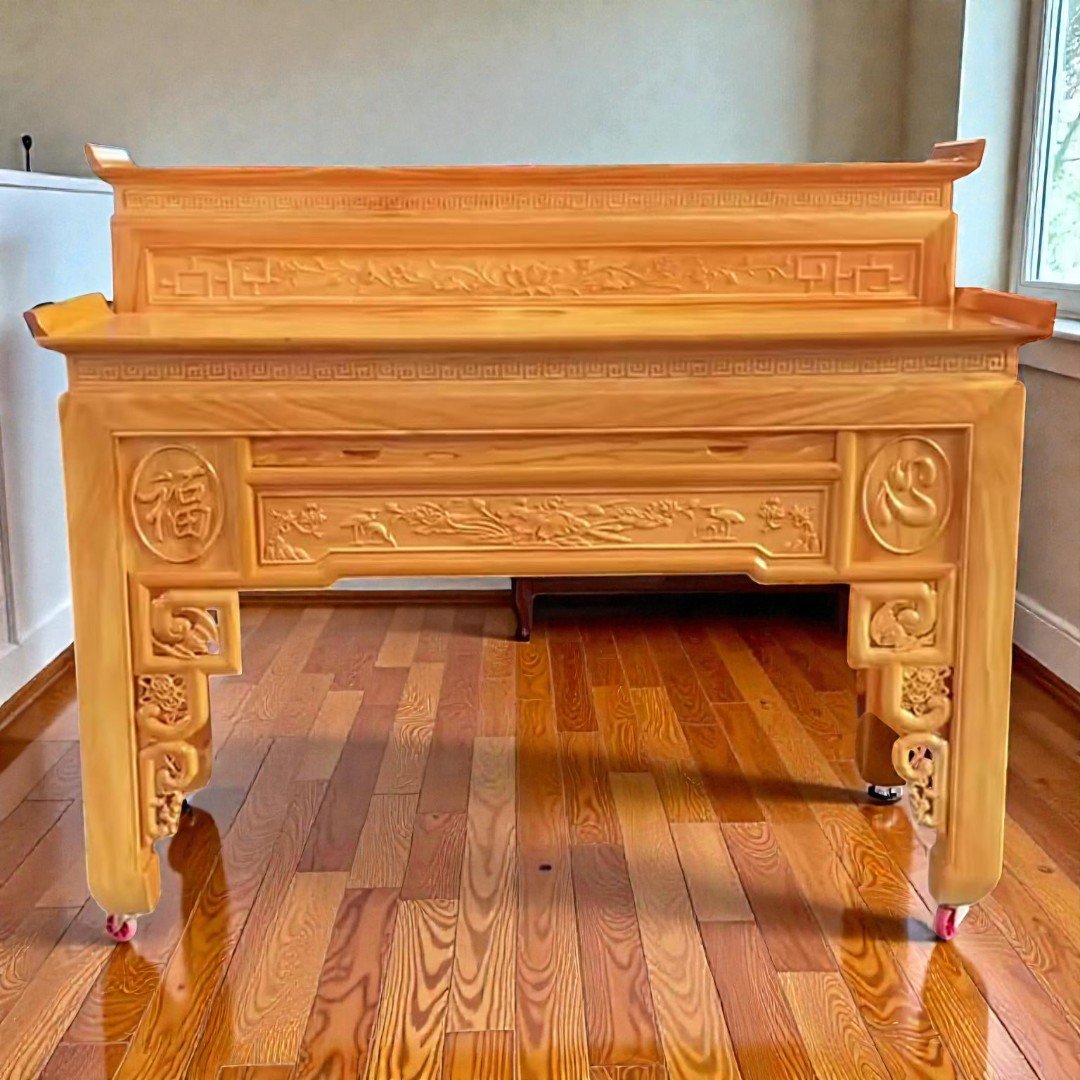 Bàn cúng 2 tầng chạm sen gỗ gõ đỏ MS 3380