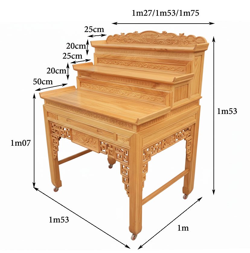 Bàn thờ gỗ gõ đỏ 3 tầng cao cấp MS 3376 5 Kích thước bàn thờ gỗ gõ đỏ 3 tầng