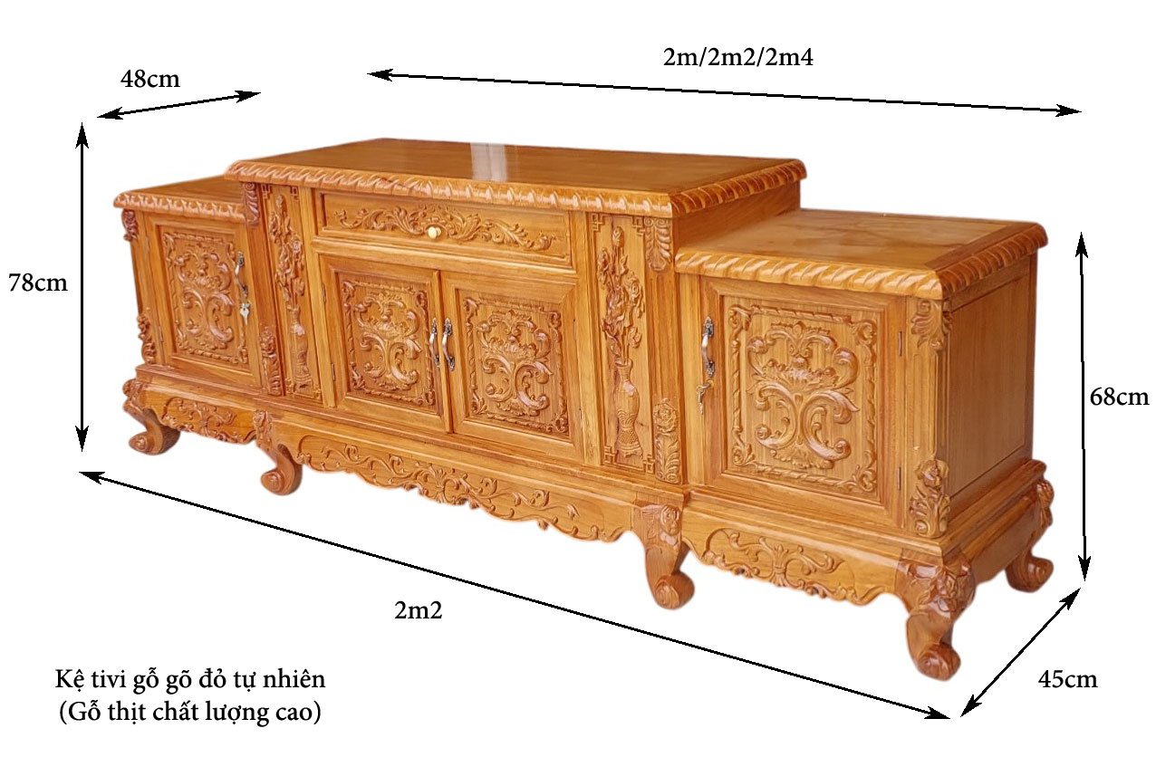 Kích thước kệ tivi gỗ tự nhiên mẫu hoàng gia
