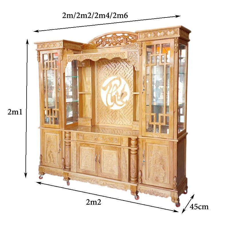 Kệ tivi gỗ gõ đỏ kết hợp bàn thờ & tủ rượu MS 3375 7 Kích thước mẫu kệ tivi đẹp 2m2