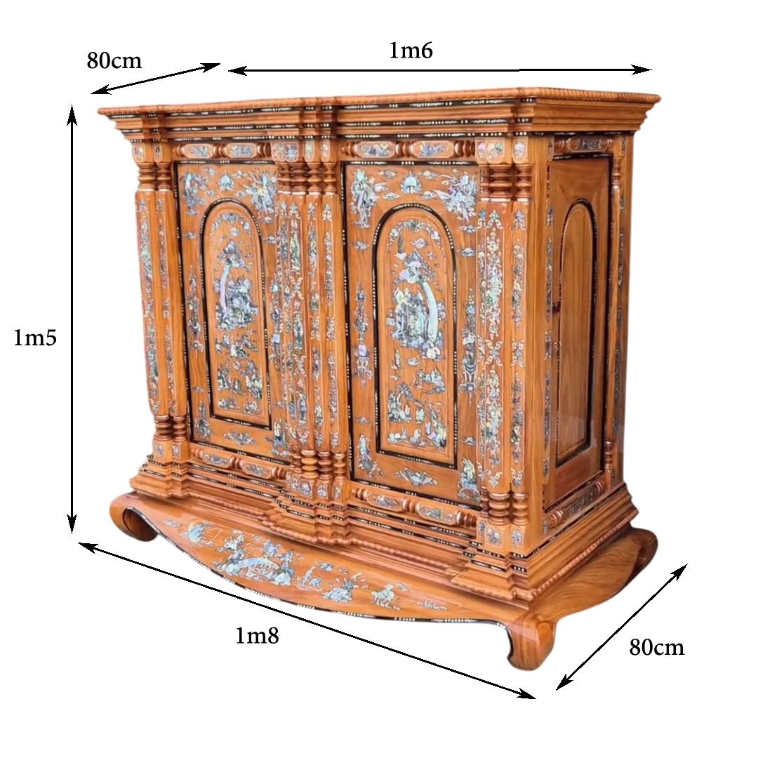 Kích thước tủ thờ gỗ Gõ Đỏ cẩn xà cừ cao cấp