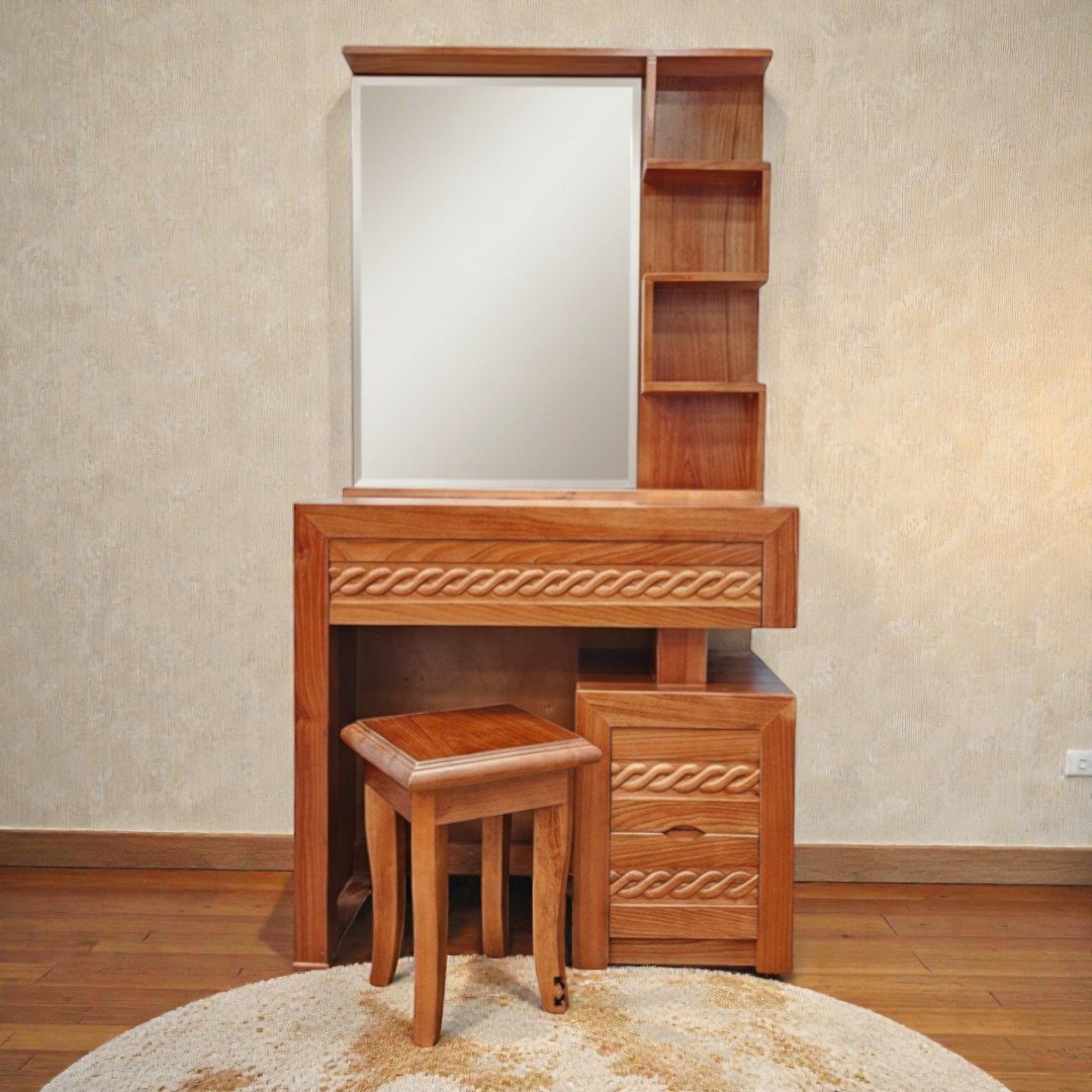 Bàn trang điểm gỗ tự nhiên màu gỗ sang trọng bền đẹp
