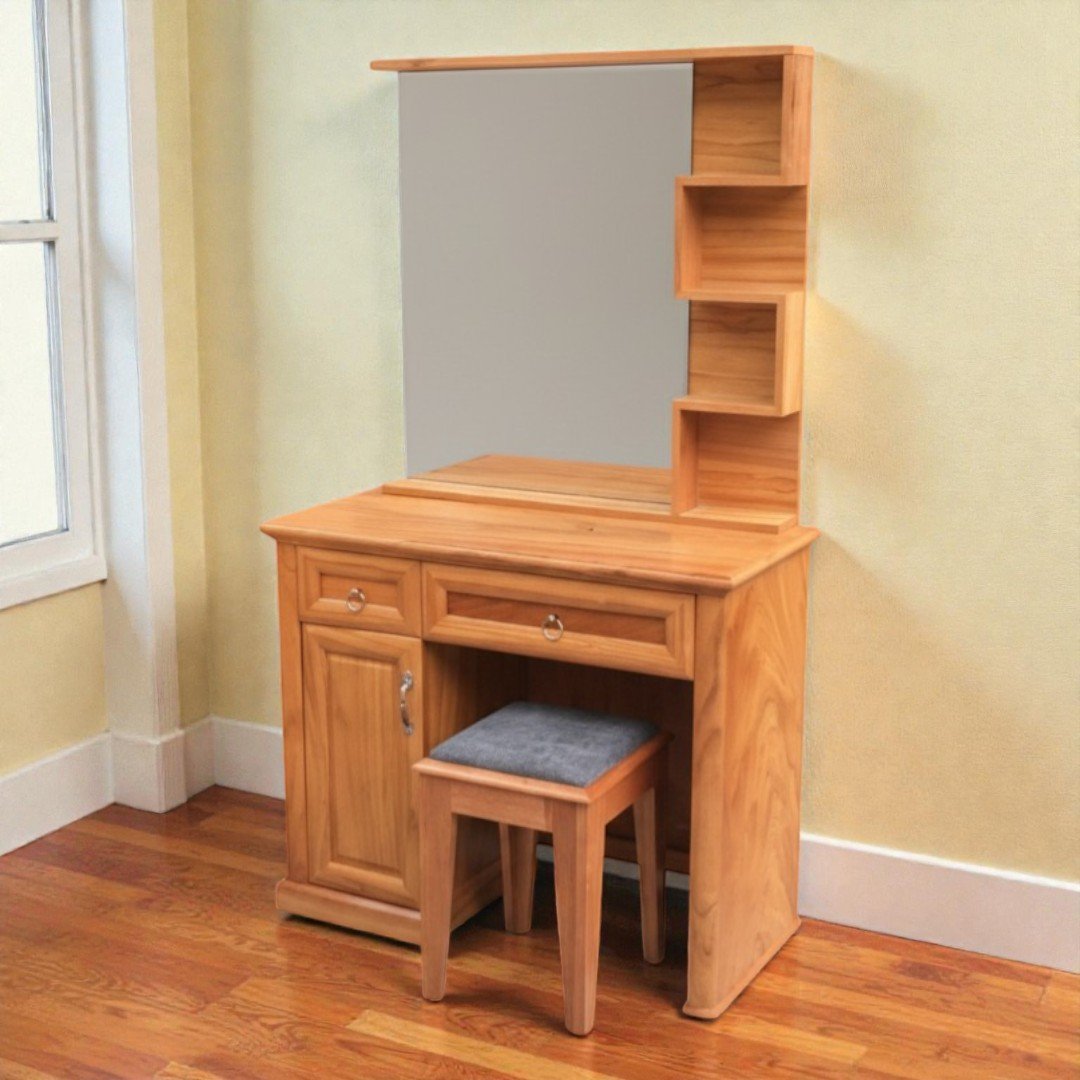 Combo phòng ngủ gỗ vân gõ MS 3412 6 Bàn trang điểm gỗ vân gõ đẹp tiện nghi