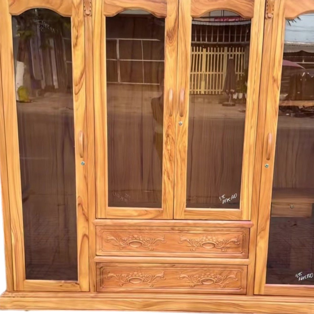 Tủ quần áo gỗ gõ đỏ cánh kính cường lực MS 3405 6 Chi tiết tủ quần áo gỗ gõ đỏ cánh kính cường lực thiết kế sang trọng