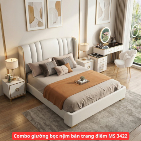 Combo giường bọc nệm bàn trang điểm MS 3422