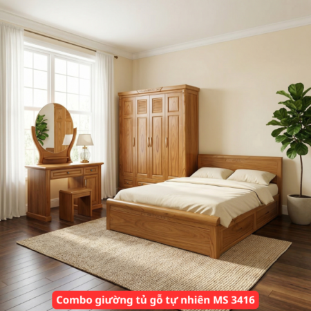 combo giường tủ gỗ tự nhiên đẹp màu vân gõ đỏ cao cấp