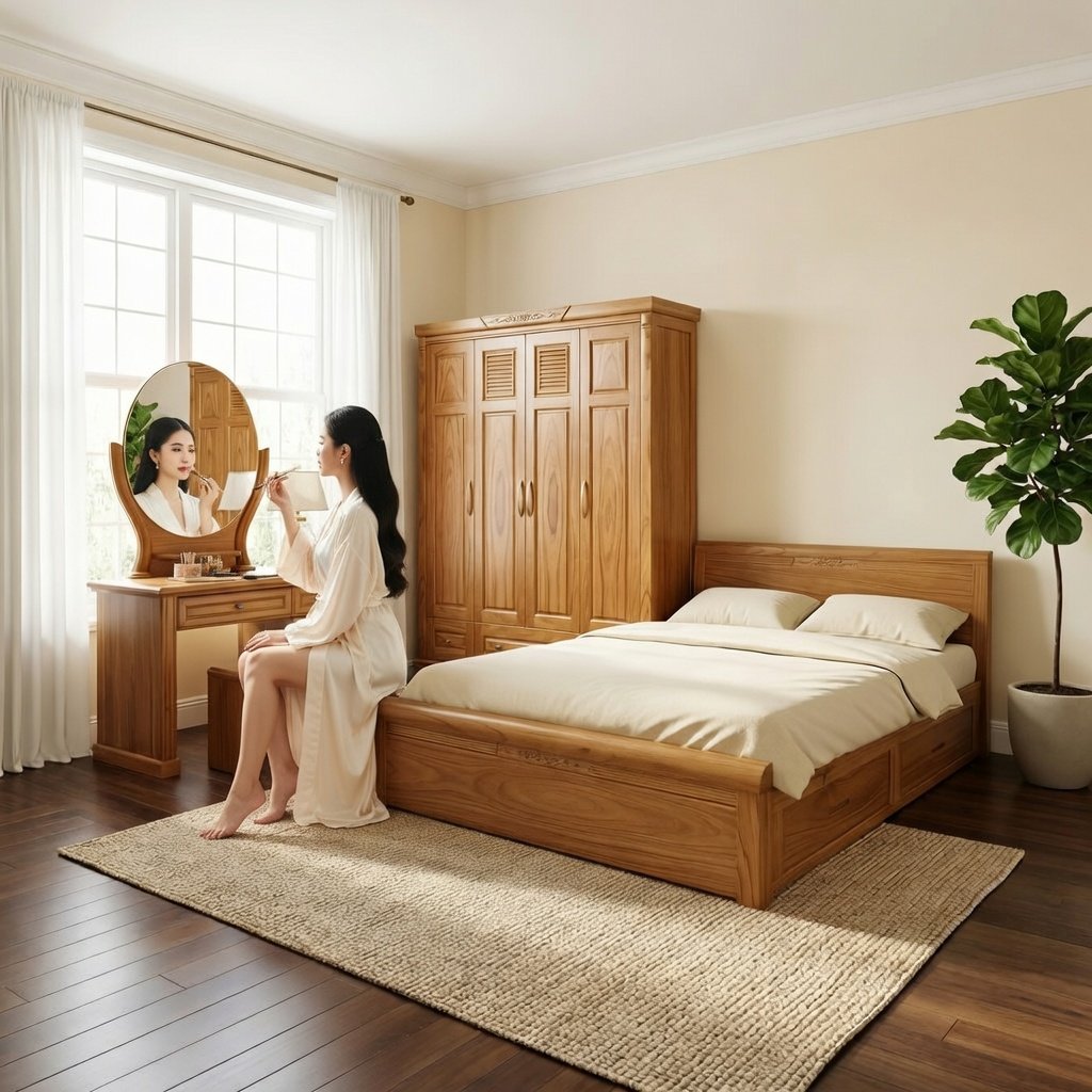 Combo giường tủ gỗ tự nhiên đẹp cao cấp